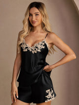 [Schwarz] SilkSilky-DE Sleeveless V Neck Camisole-Set 001