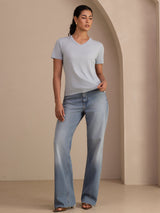 [Graublau] SilkSilky-DE Short Sleeve V Neck T-Shirt 007