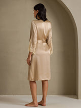 [Champagner] SilkSilky-DE 3/4 Sleeve V Neck Nachthemd&Morgenmantel Set 002