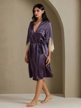[Lilagrau] SilkSilky-DE 3/4 Sleeve Damen Morgenmantel 008
