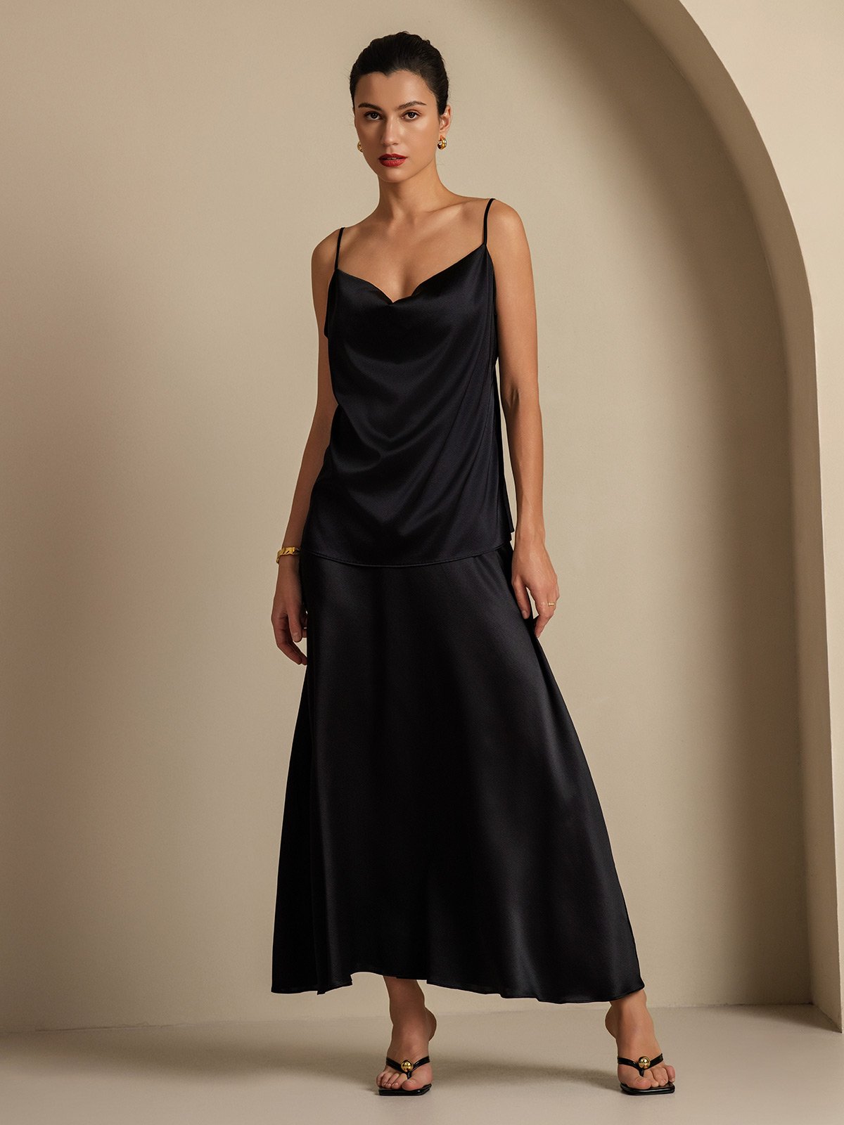 [Schwarz] SilkSilky-DE 19Momme Seide Skirt 007,