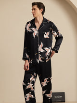 [Schwarz] SilkSilky-DE Long Sleeve Notch-Kragen Herren Pyjamas 003