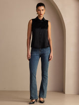 [Schwarz] SilkSilky-DE Sleeveless Lapel Collar Damenhemd 006