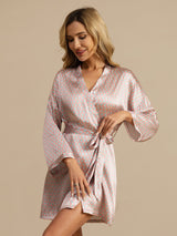 [Rosa Herz Geo] SilkSilky-DE Langärmelig Damen Morgenmantel 001