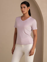 [Lavendel] SilkSilky-DE Short Sleeve V Neck T-Shirt 003