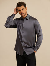 [Dunkelgrau] SilkSilky-DE Long Sleeve Lapel Collar Herrenhemd 006