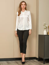[Weiß] SilkSilky-DE Long Sleeve Lapel Collar Damenhemd 005