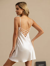 [Weiß] SilkSilky-DE Sleeveless V Neck Nachthemden 001