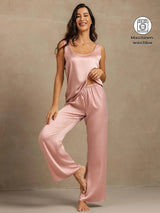 [Pfirsichhaut] SilkSilky-DE 19Momme Ärmellos Tiefer Rundhalsausschnitt Damen Pyjamas 001