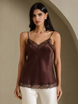 [Braun] SilkSilky-DE Spaghetti Strap V Neck Cami Top 001