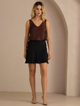 [Kaffee] SilkSilky-DE Sleeveless V Neck Cami Top 006
