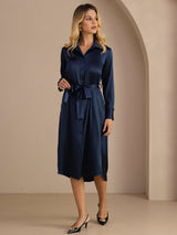 [Dunkelblau] SilkSilky-DE Long Sleeve Lapel Collar Kleider 007