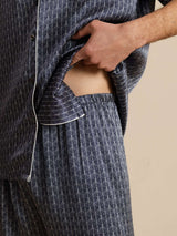 [Marine Ginkgo] SilkSilky-DE Kurzärmelig Notch-Kragen Herren Pyjamas 008