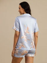 [Hellblau] SilkSilky-DE Short Sleeve Notch-Kragen Damen Pyjamas 002
