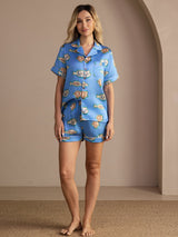 [Blauer Fisch] SilkSilky-DE Short Sleeve Lapel Collar Damen Pyjamas 005
