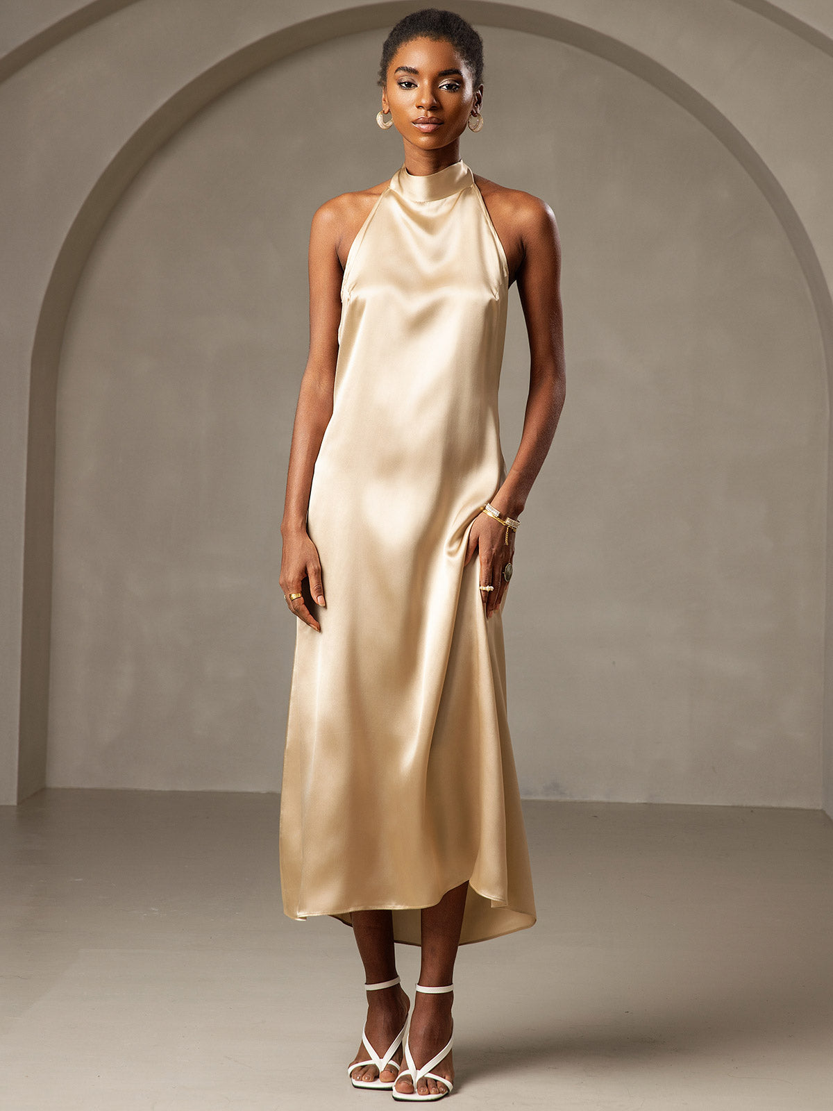 [Champagner] SilkSilky-DE 19Momme Seide Dress 005