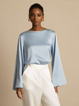 [Graublau] SilkSilky-DE Long Sleeve Boat Neck Bluse 006