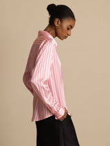 [Rosa Streifen] SilkSilky-DE Long Sleeve Lapel Collar Damenhemd 002