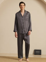 [Schwarzer Ginkgo] SilkSilky-DE 19Momme Langärmelig Herren Pyjamas 007