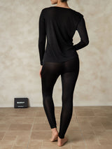 [Schwarz] SilkSilky-DE Langärmelig Rundhalsausschnitt Damen Lange Unterwäsche 002