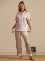 [Rosa Herz Geo] SilkSilky-DE Short Sleeve Notch-Kragen Damen Pyjamas 005