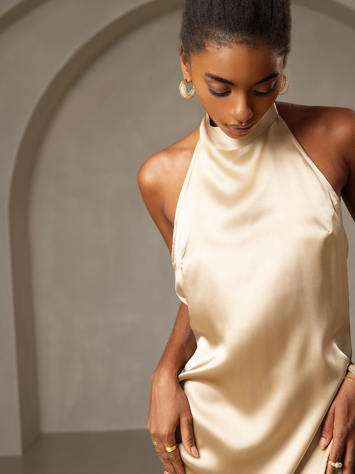 [Champagner] SilkSilky-DE 19Momme Seide Dress 003