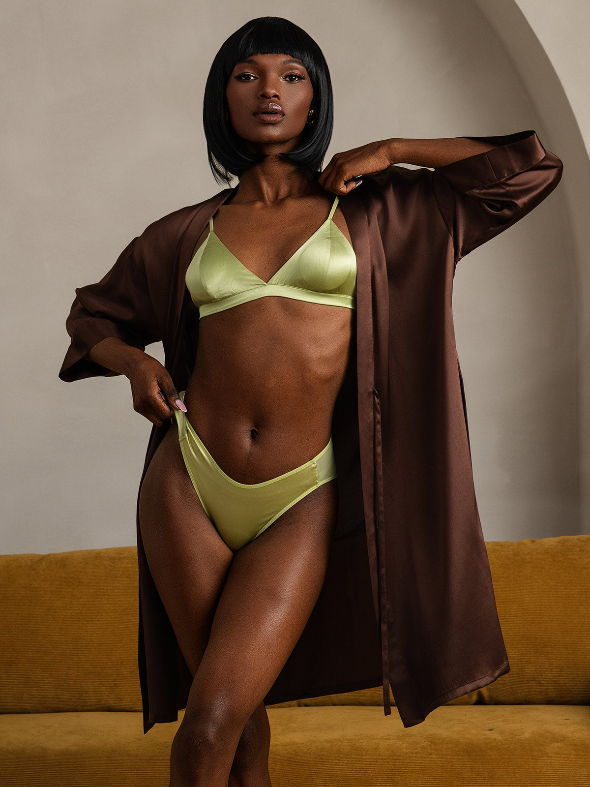 [Kaffee] SilkSilky-DE Reine Seide Womens Robe 003
