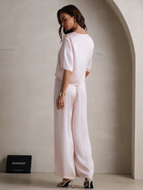 [Rosa] SilkSilky-DE Half Sleeve Round Neck Damen Pyjamas 002
