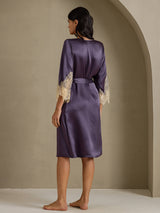 [Lilagrau] SilkSilky-DE 3/4 Sleeve Damen Morgenmantel 002