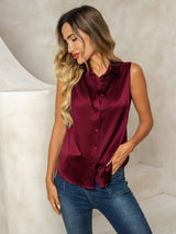 [Dunkelrot] SilkSilky-DE Sleeveless Lapel Collar Damenhemd 005