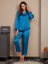 [König Blau] SilkSilky-DE Long Sleeve Notch-Kragen Damen Pyjamas 003
