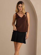 [Kaffee] SilkSilky-DE Sleeveless V Neck Cami Top 005