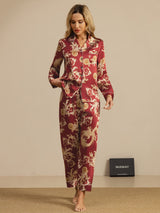 [Weinroter Drache] SilkSilky-DE Long Sleeve Notch-Kragen Damen Pyjamas 007