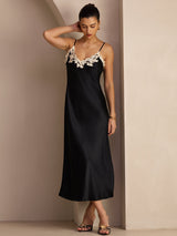 [Schwarz] SilkSilky-DE Sleeveless V Neck Kleider 006