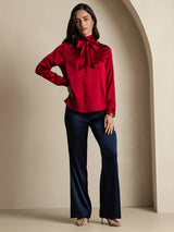 [Rotwein] SilkSilky-DE Long Sleeve High Neck Bluse 006