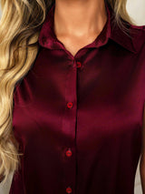 [Dunkelrot] SilkSilky-DE Sleeveless Lapel Collar Damenhemd 004