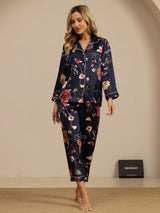 [Marine Blumen] SilkSilky-DE Long Sleeve Notch-Kragen Damen Pyjamas 004