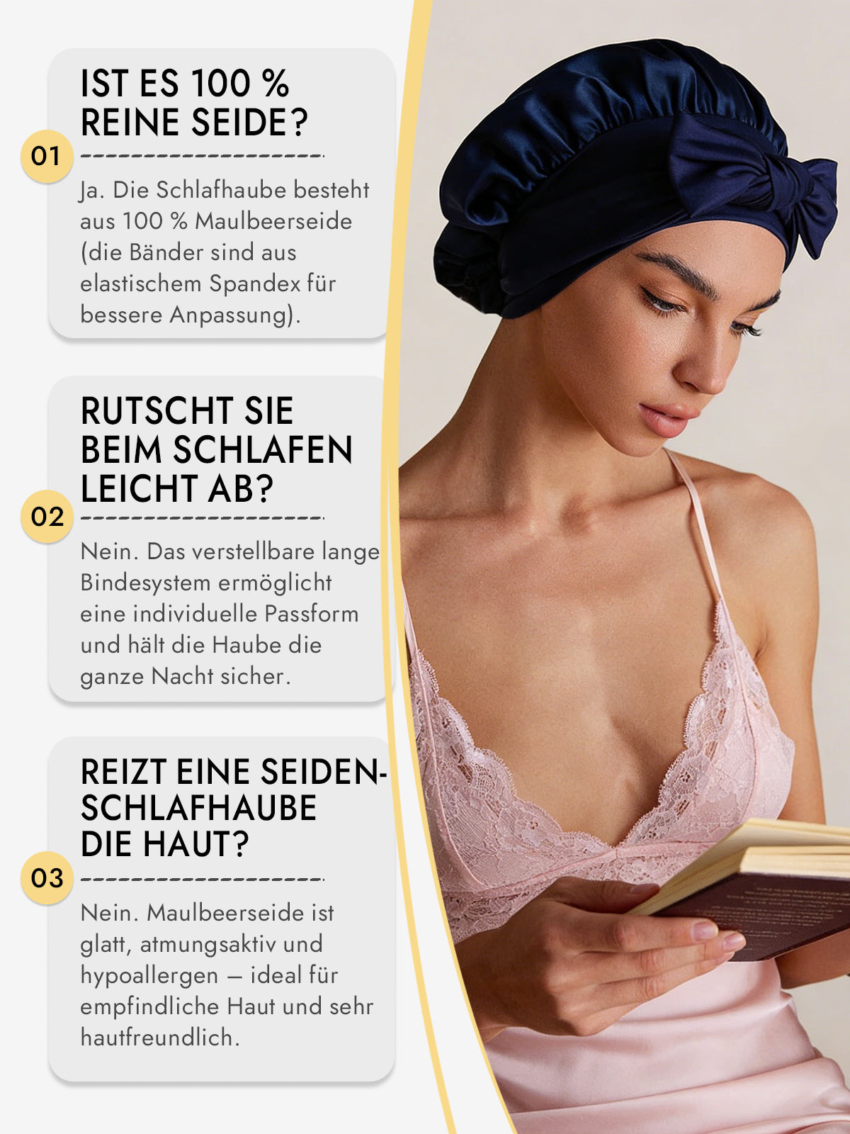 [Dunkelblau] SilkSilky-DE Reine Seide Sleep Cap 006