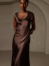 [Kaffee] SilkSilky-DE Cap Sleeve Kleider 004