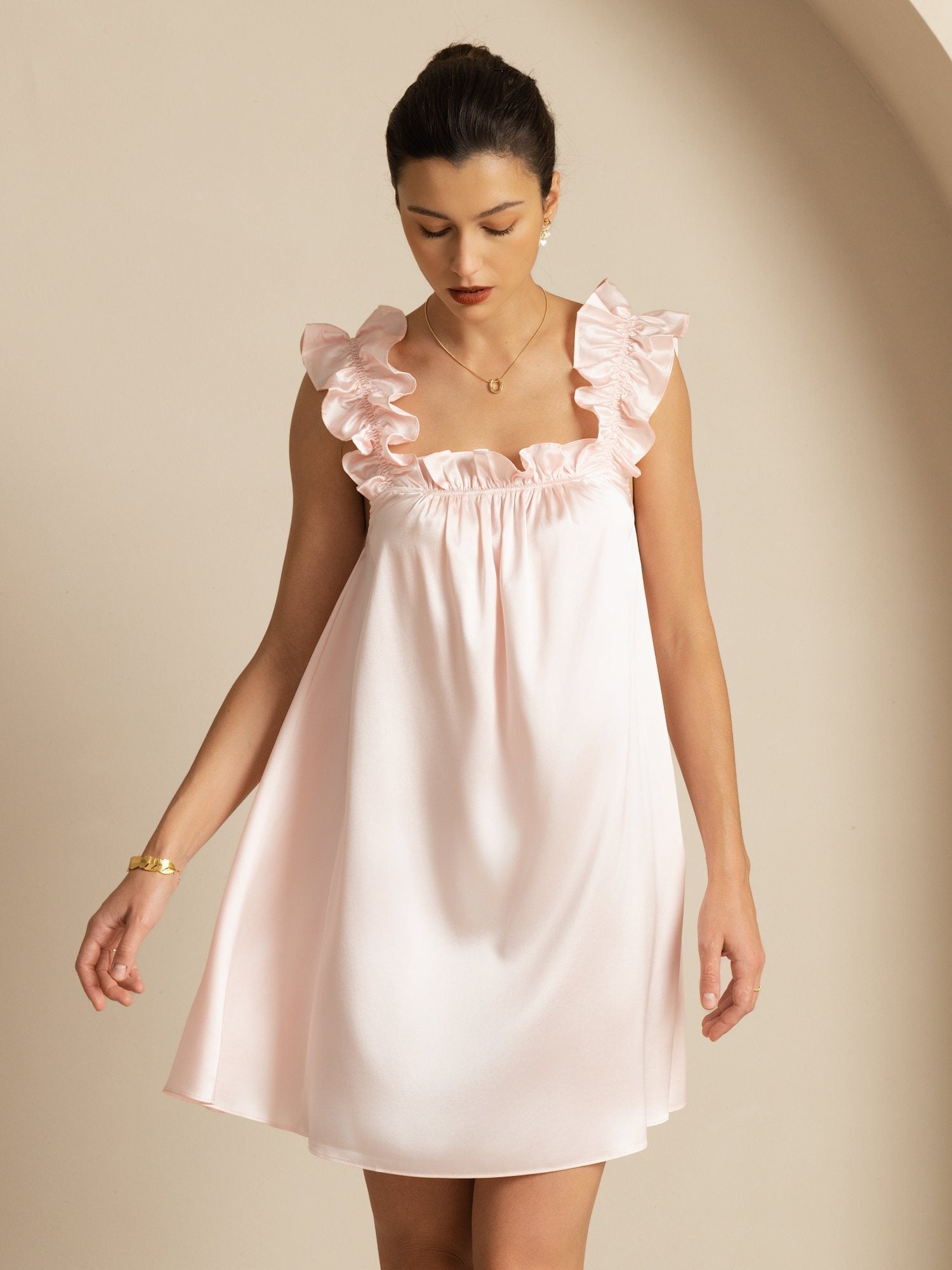[Rosa] SilkSilky-DE Sleeveless Square Neck Nachthemden 001