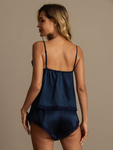 [Dunkelblau] SilkSilky-DE Sleeveless V Neck Camisole-Set 002