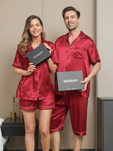 [Rotwein] SilkSilky-DE Reine Seide Kurzärmelig Couple 005