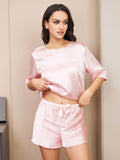 SilkSilky DE Reine Seide Kurzärmelig Womens Pajamas Rosa 001