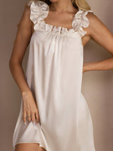 [Weiß] SilkSilky-DE Sleeveless Square Neck Nachthemden 004