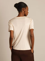 [Beige] SilkSilky-DE Kurzärmelig Rundhalsausschnitt T-Shirt 002
