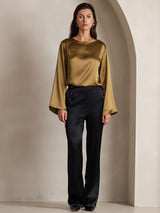 [Braun] SilkSilky-DE Long Sleeve Boat Neck Bluse 004