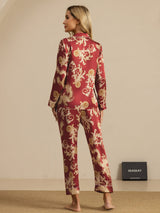 [Weinroter Drache] SilkSilky-DE Long Sleeve Notch-Kragen Damen Pyjamas 002