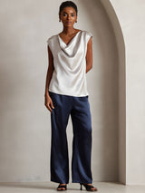 [Hellgrau] SilkSilky-DE Cap Sleeve Cowl Neck T-Shirt 001