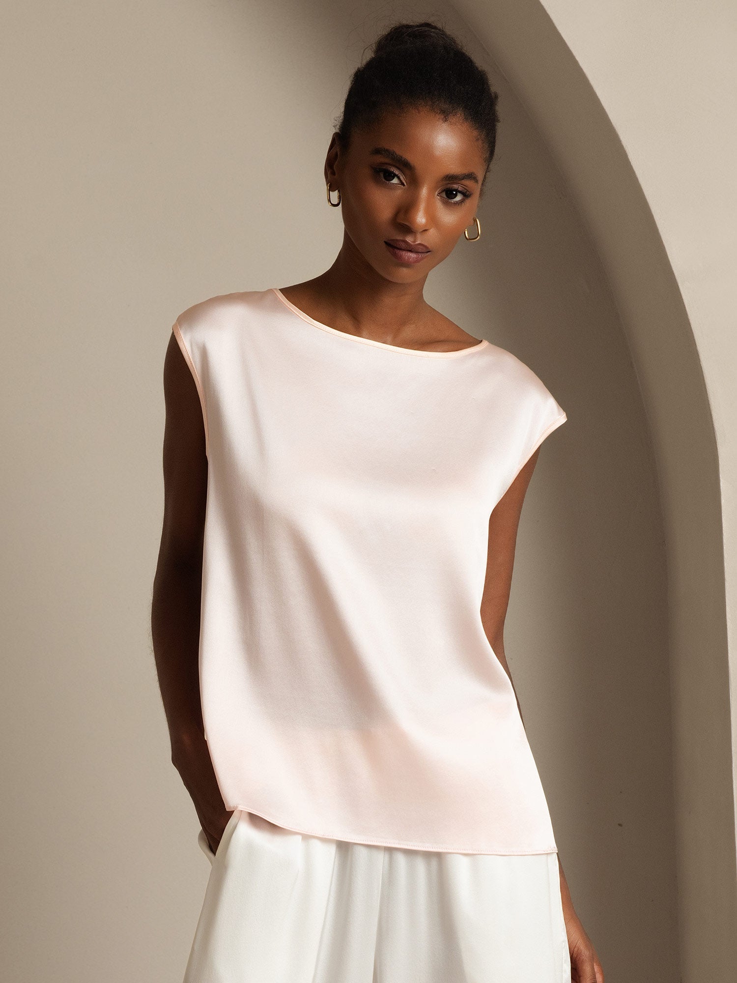 [Rosa] SilkSilky-DE 19Momme Seide Womens T-Shirt 001,