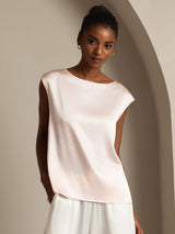 [Rosa] SilkSilky-DE Cap Sleeve Round Neck T-Shirt 001
